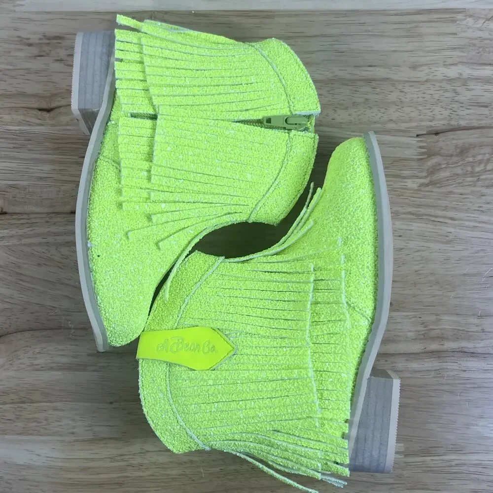 A Bear Co Girls Youth Size 12 Neon Yellow Sparkly Low Cut Cowgirl Boots NEW